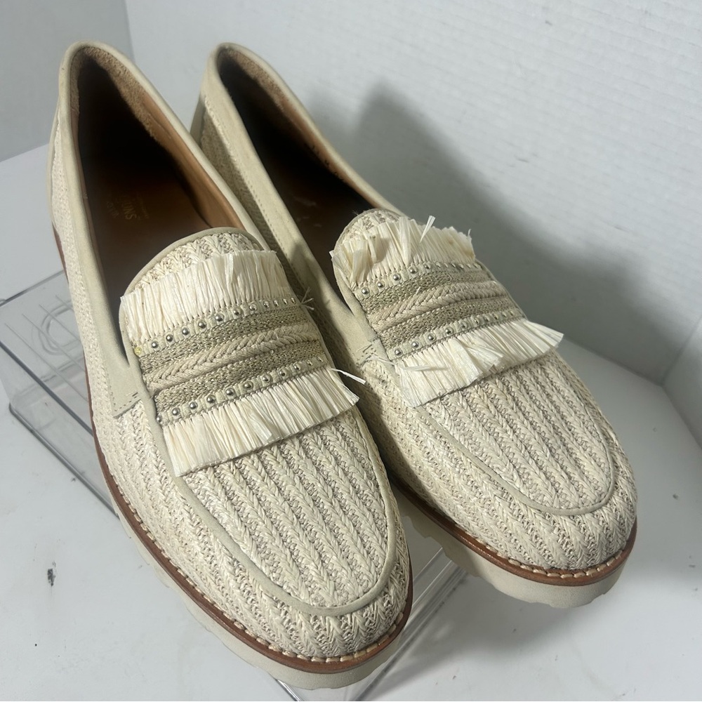 NEW G.H. Bass Weejuns Woven Raffia Cream Loafers Fringe Detail Coastal Beachy 11